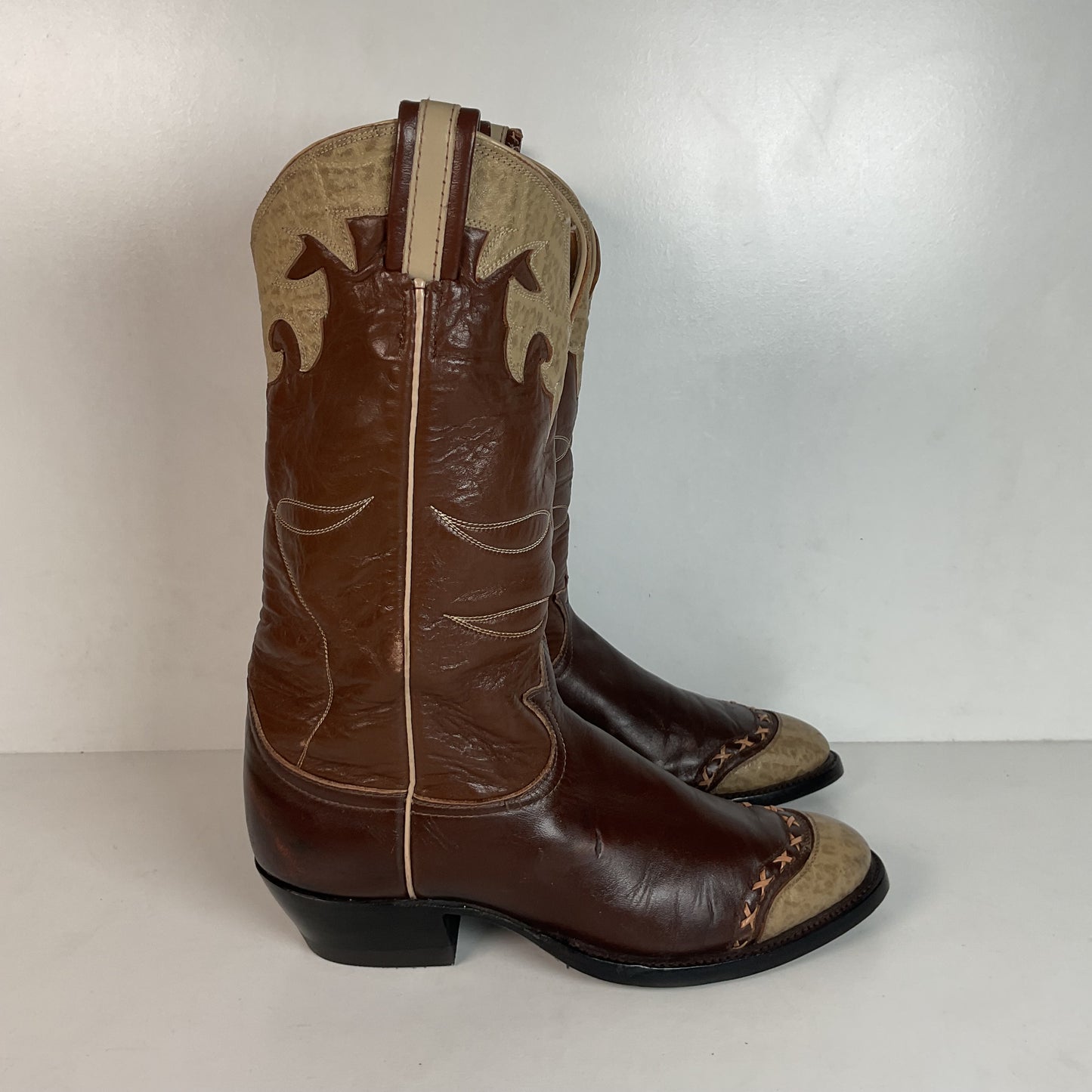 Vintage 1960s Tony Lama Wingtip Cowboy Boots 9 D Gold Label Recraft