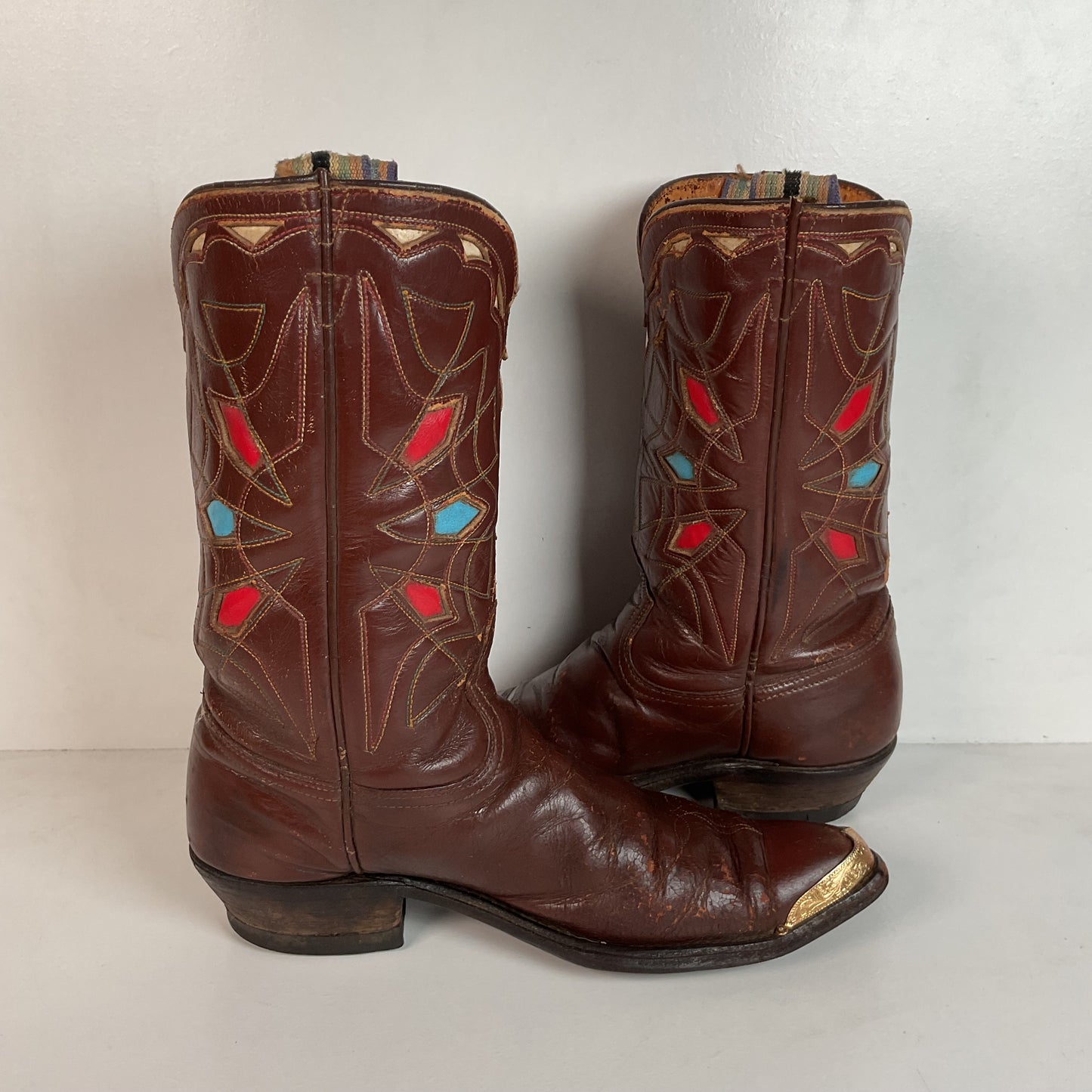 1940s Pee Wee Cowboy Boots Men’s 7 D Spiderweb Inlay Cloth Pull Thrashed