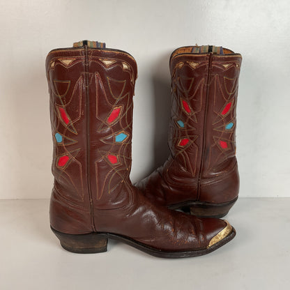 1940s Pee Wee Cowboy Boots Men’s 7 D Spiderweb Inlay Cloth Pull Thrashed