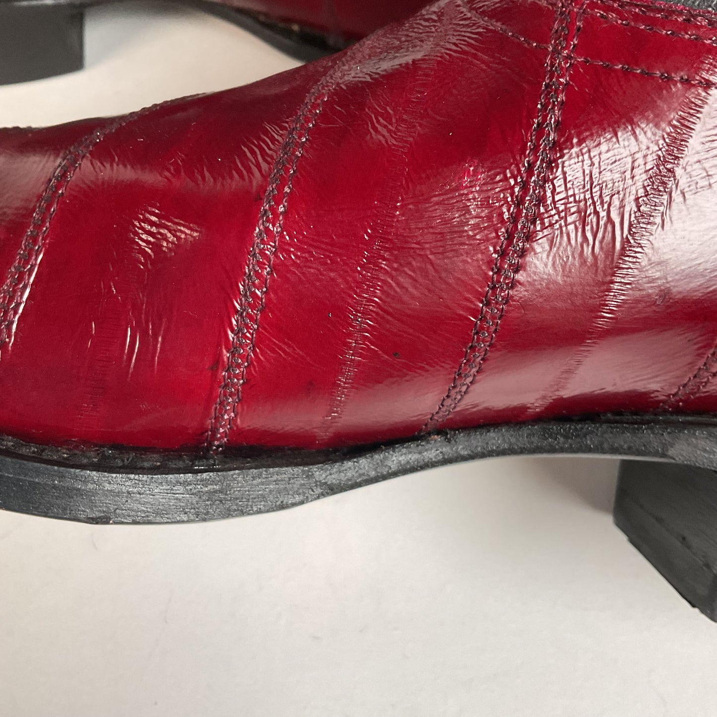 Los Altos Eel Skin Cowboy Boots 10 D Burgundy Exotic