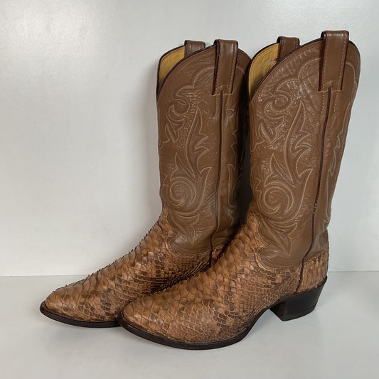 Vintage Justin Back Cut Python Cowboy Boots 8.5 D USA Made Snakeskin