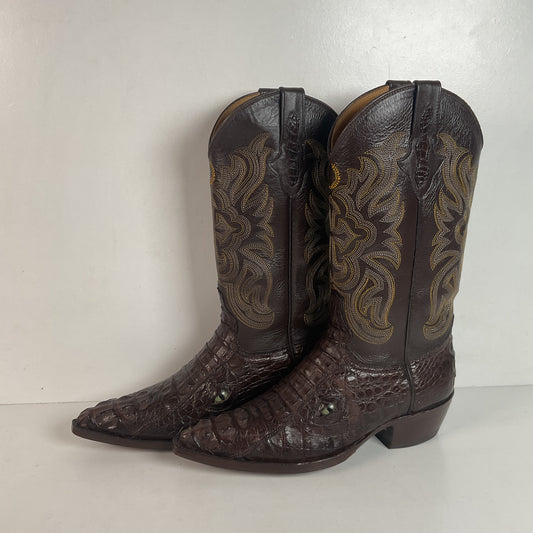 Custom Caiman Crocodile Cowboy Boots Men’s 8.5 Exotic Head Cut
