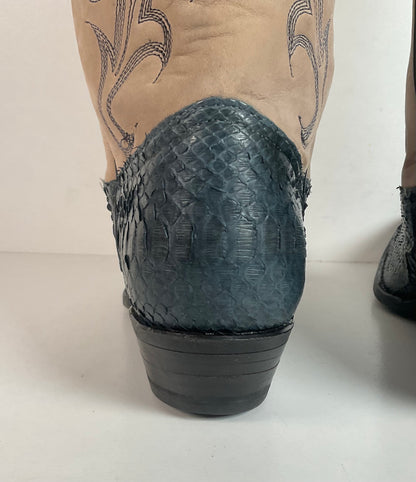 Vintage Tony Lama Python Snakeskin Cowgirl Boots | Dark Blue | Women’s 8 M