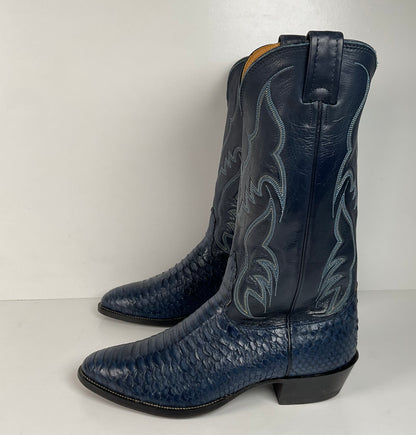 Vintage Nocona Python Snakeskin Cowboy Boots | USA Made | Royal Blue | 9.5 D