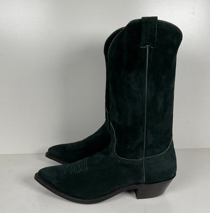 Vintage Nocona Wild Boar Cowboy Boots | Pig Skin Suede | Emerald Green | Men’s 11.5 E