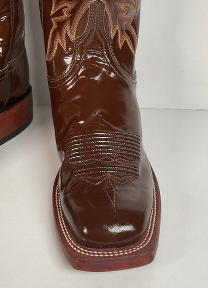Lucchese 2000 Patent Leather Cowgirl Boots | Square Toe | Brown | USA Made | 6.5 C