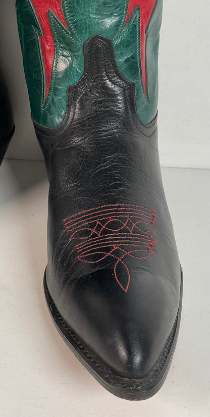 Vintage Dan Post For Code West Cowgirl Boots | Tooled Green Upper | Women’s 10 M