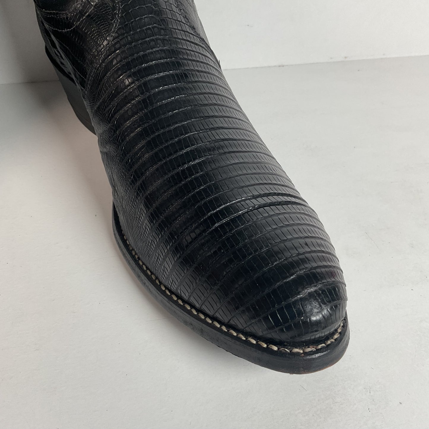 Vintage Justin Lizard Teju Cowboy Boots | USA Made | Black | Narrow | Men’s 12 B