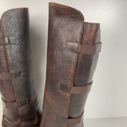 J.B. Dillon Western Riding Boots | Triple Buckle | Tooled | Women’s 8 B