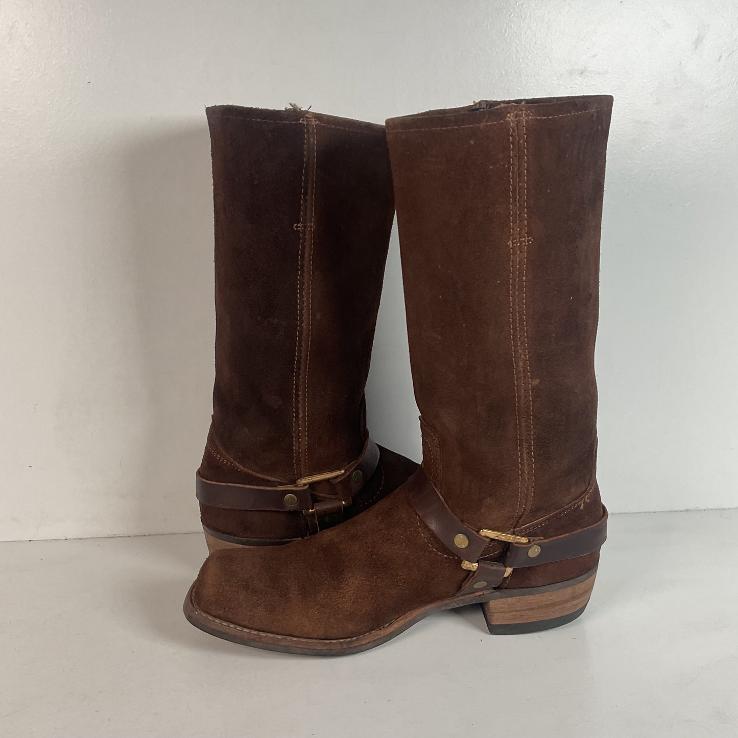 1970s Sears Chocolate Suede Harness Boots Men’s 10 B (Narrow) USA Made