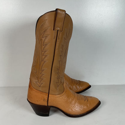 Vintage Justin Smooth Ostrich Cowboy Boots | USA Made | Butterscotch | 8 EE