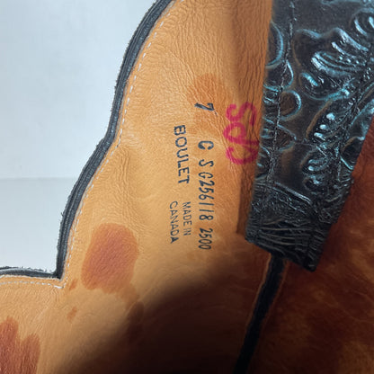 Boulet Tooled Ostrich Quill Cowgirl Boots  7 C Square Toe Exotic