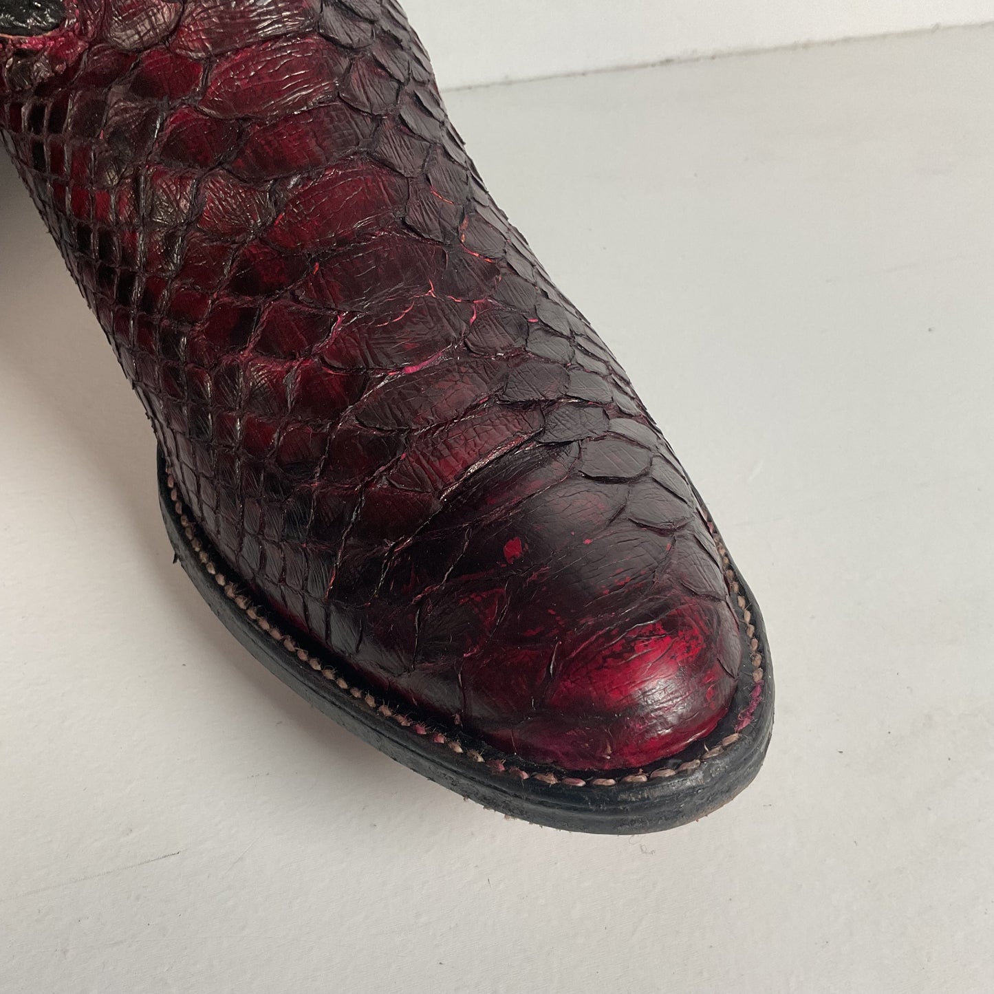 Python Snakeskin Cowboy Boots | Burgundy | Men’s 7 D | Women’s 8