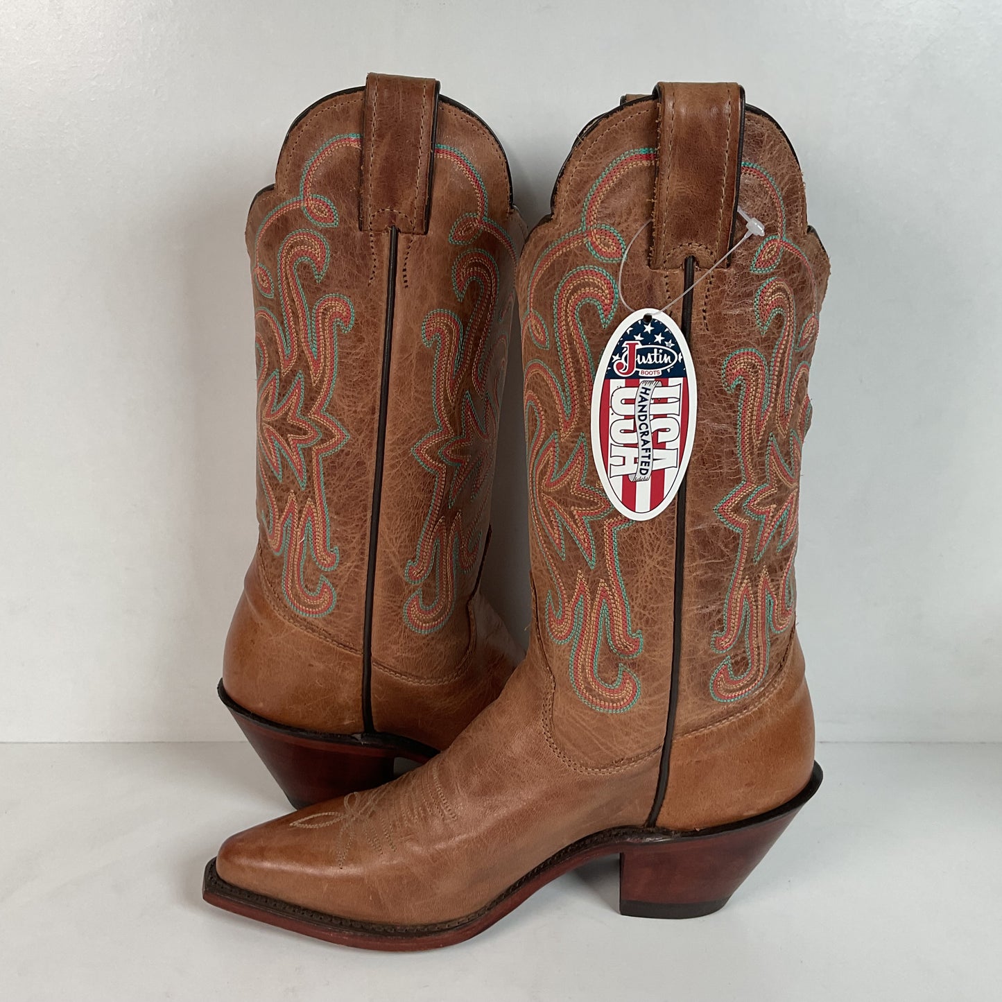 Justin Bent Rail Leather Cowgirl Boots 7 B New Without Box