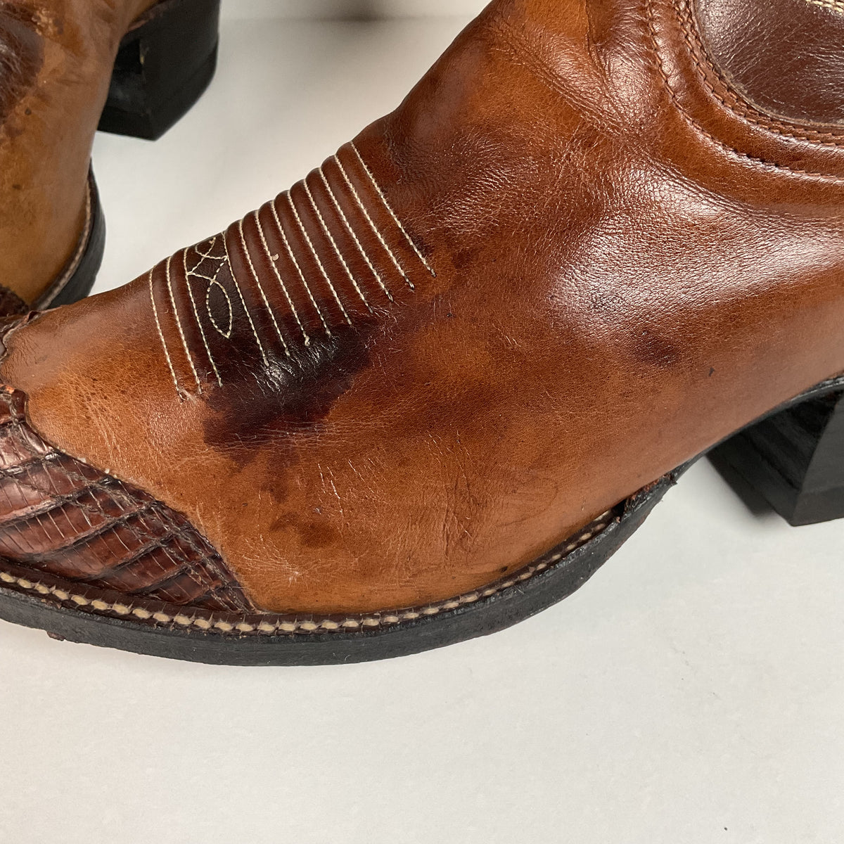 Vintage Tony Lama Lizard Wingtip Cowboy Boots | Gold Label | Men’s 9.5 D