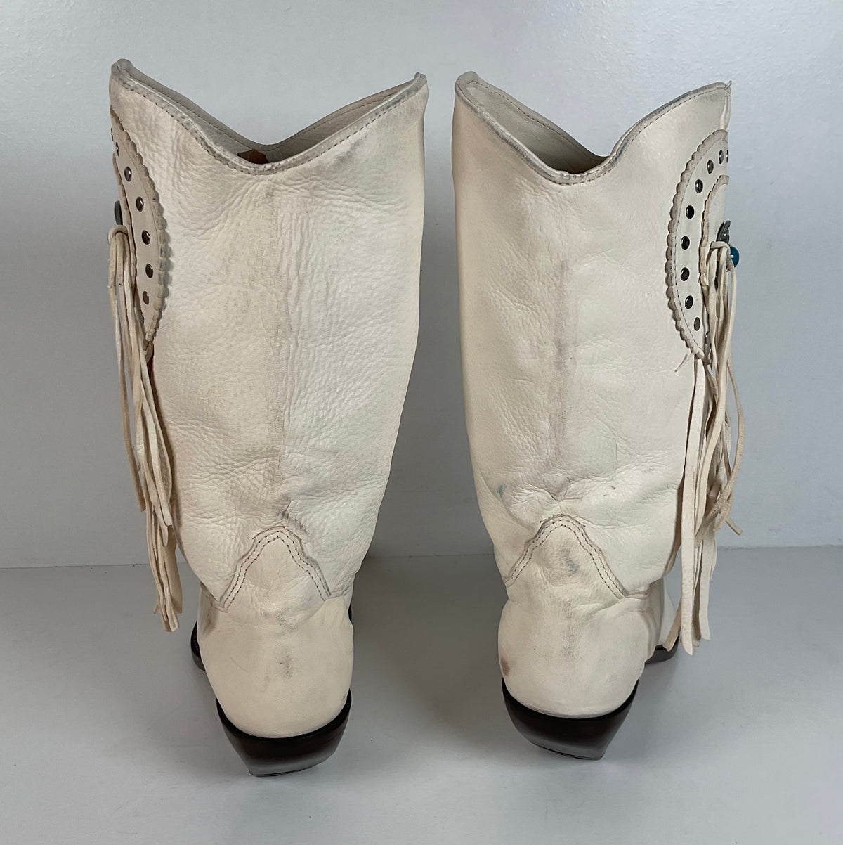 Vintage Zodiac Native Fringe Cowgirl Boots | USA Made | White | Women’s 9 M