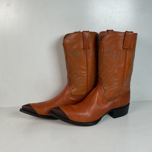 1960s Cowtown Handmade Cowboy Boots 13.5 D Pumpkin Orange Lizard Wingtip