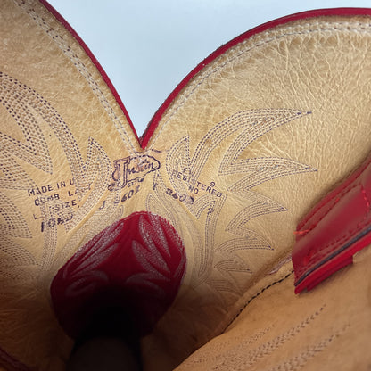 Vintage Justin Teju Lizard Cowboy Boots | USA Made | Ruby Red | Men’s 10.5 D