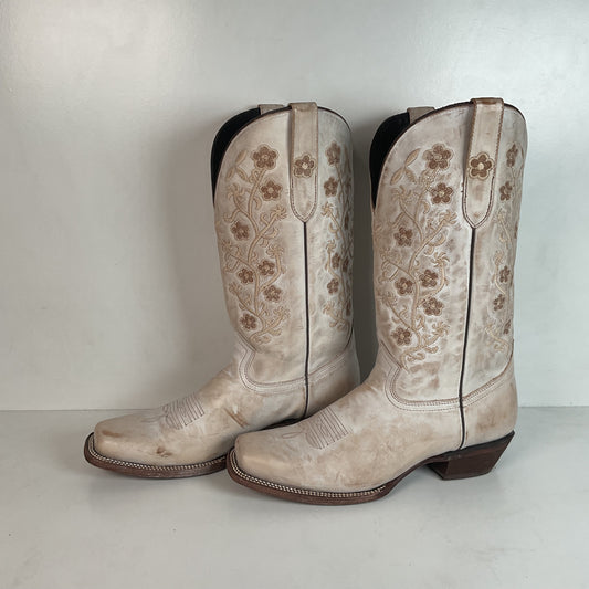 J. B. Dillon Reserve Chalk White Floral Cowgirl Boots 12 B Brand New w/Tags