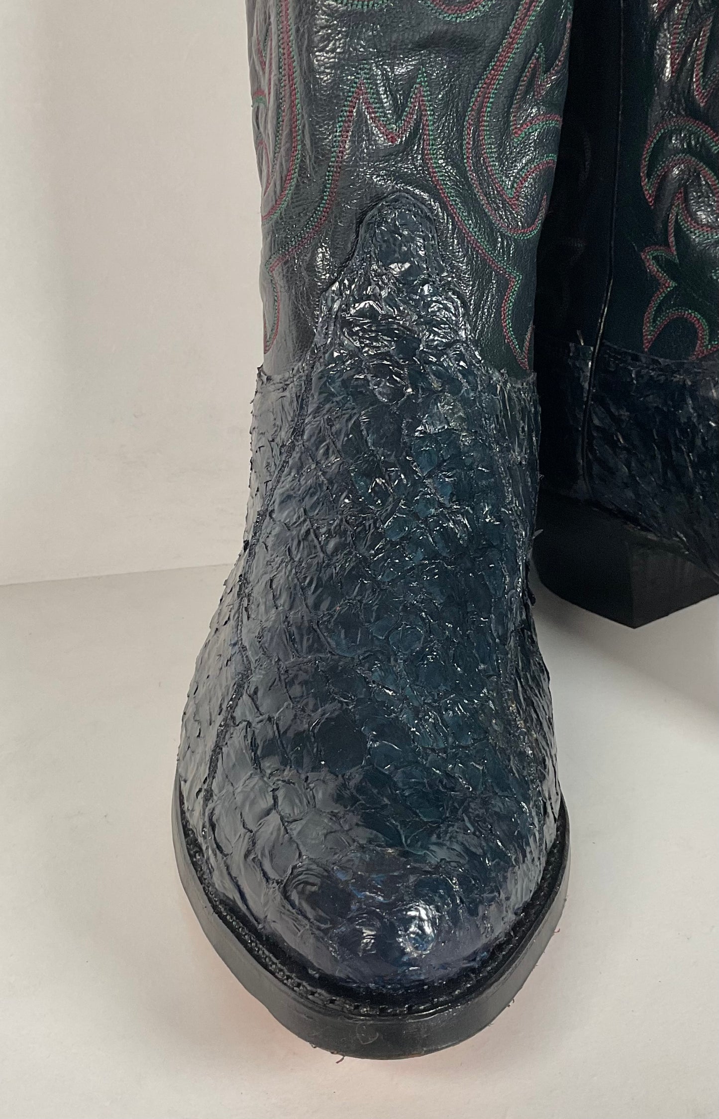 Vintage Olathe Sea Bass Cowboy Boots | Exotic | USA Made | Navy Blue | 13 EE