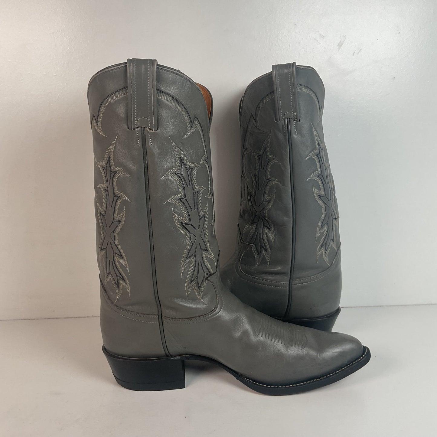 Vintage Grey Tony Lama Grey Cowboy Boots 11 D Gold Label USA Made