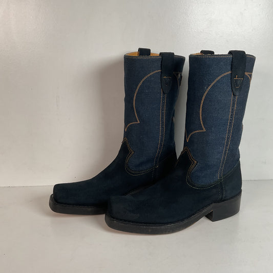 Vintage Rodeo Denim Cowboy Boots Men’s 8 D | Women’s 9 USA Made Chunky