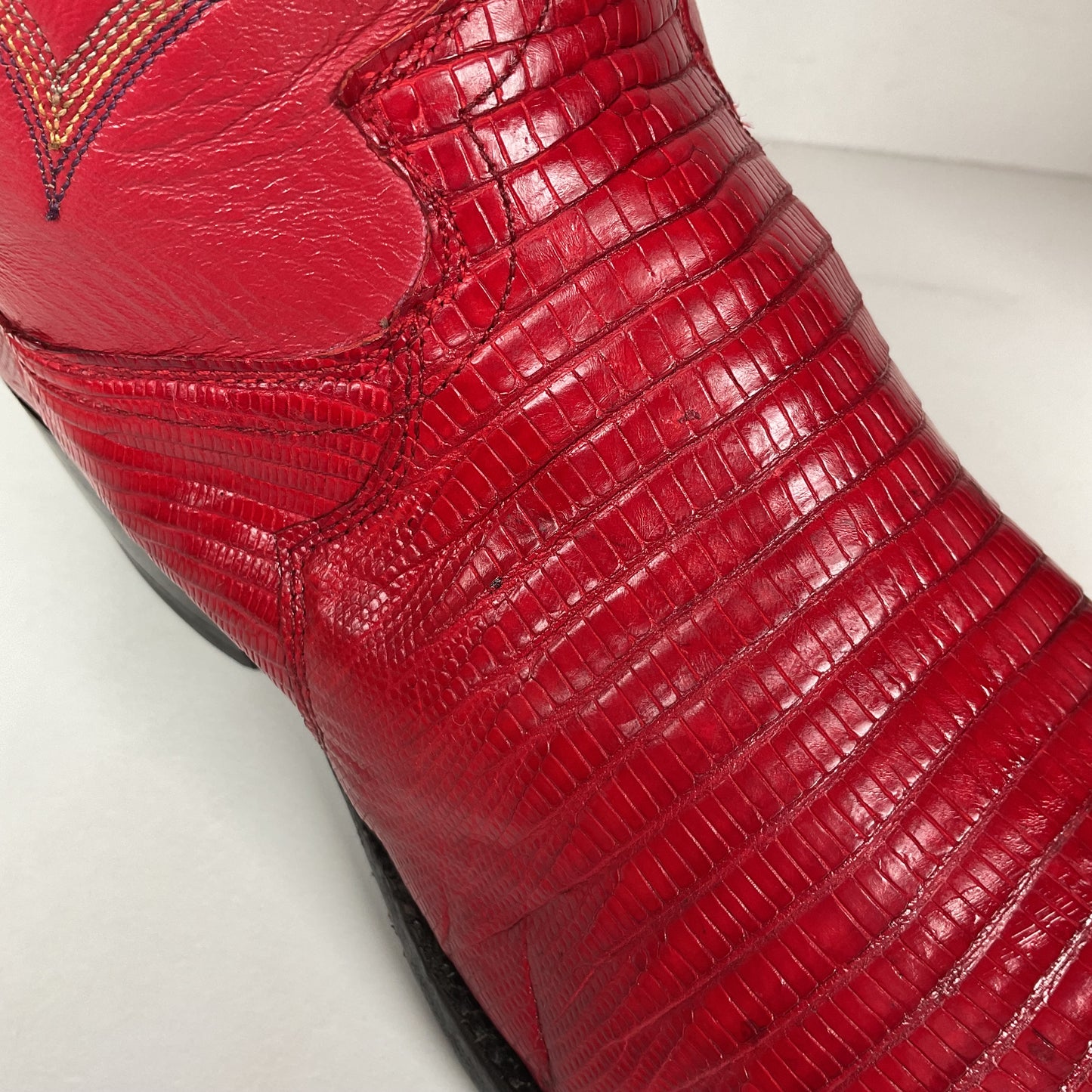 Vintage Justin Teju Lizard Cowboy Boots | USA Made | Ruby Red | Men’s 10.5 D