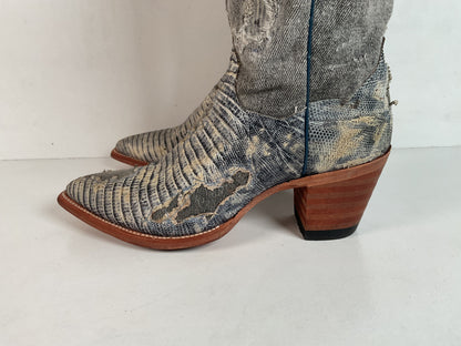 Dan Post Buckshot Lizard Cowgirl Boots 7.5 M Halloween Denim