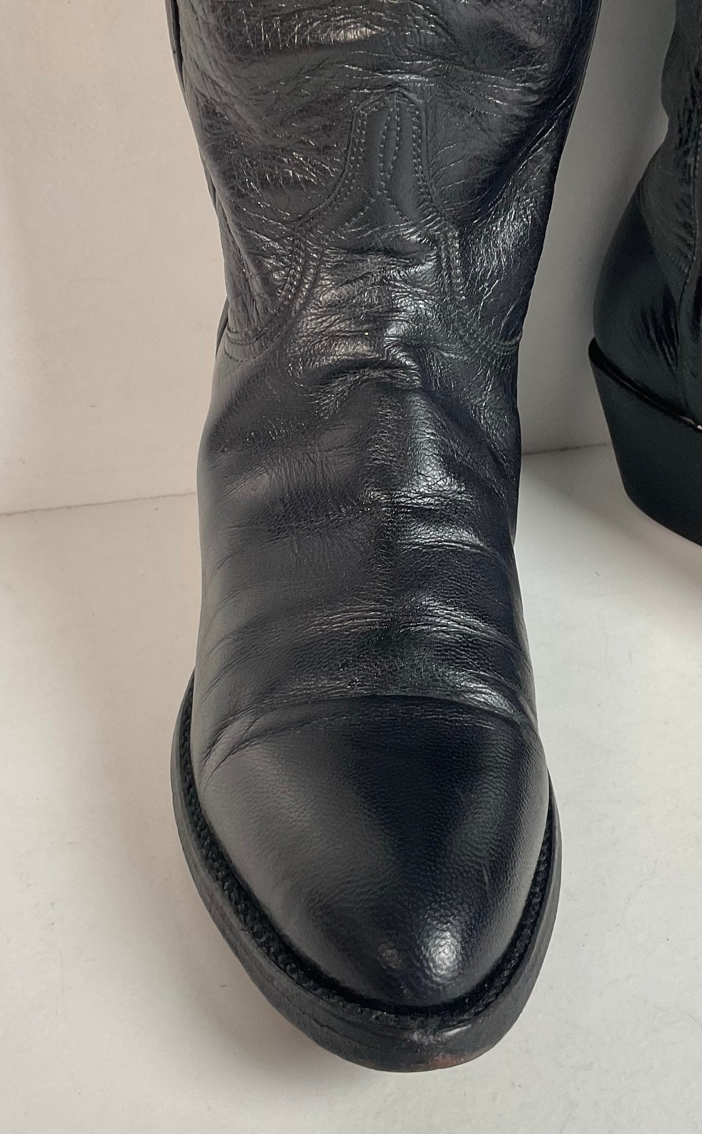 Vintage Lucchese Tall Cowgirl Boots 7 B USA Made Black Calf Skin