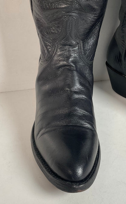 Vintage Lucchese Tall Cowgirl Boots 7 B USA Made Black Calf Skin