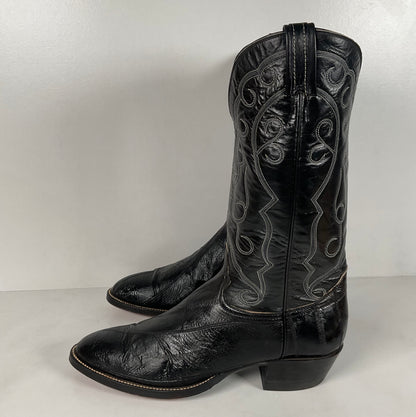 Vintage Hondo Eel Skin Cowboy Boots | Exotic | Black | Narrow | Men’s 11.5 B