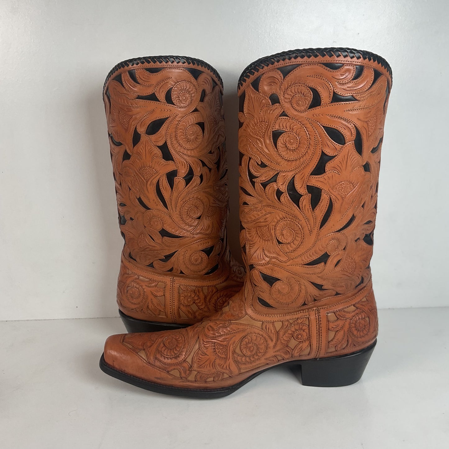 Cock of The Walk Cowboy Boots 12.5 Hand Tooled Carrie Cameron Designs