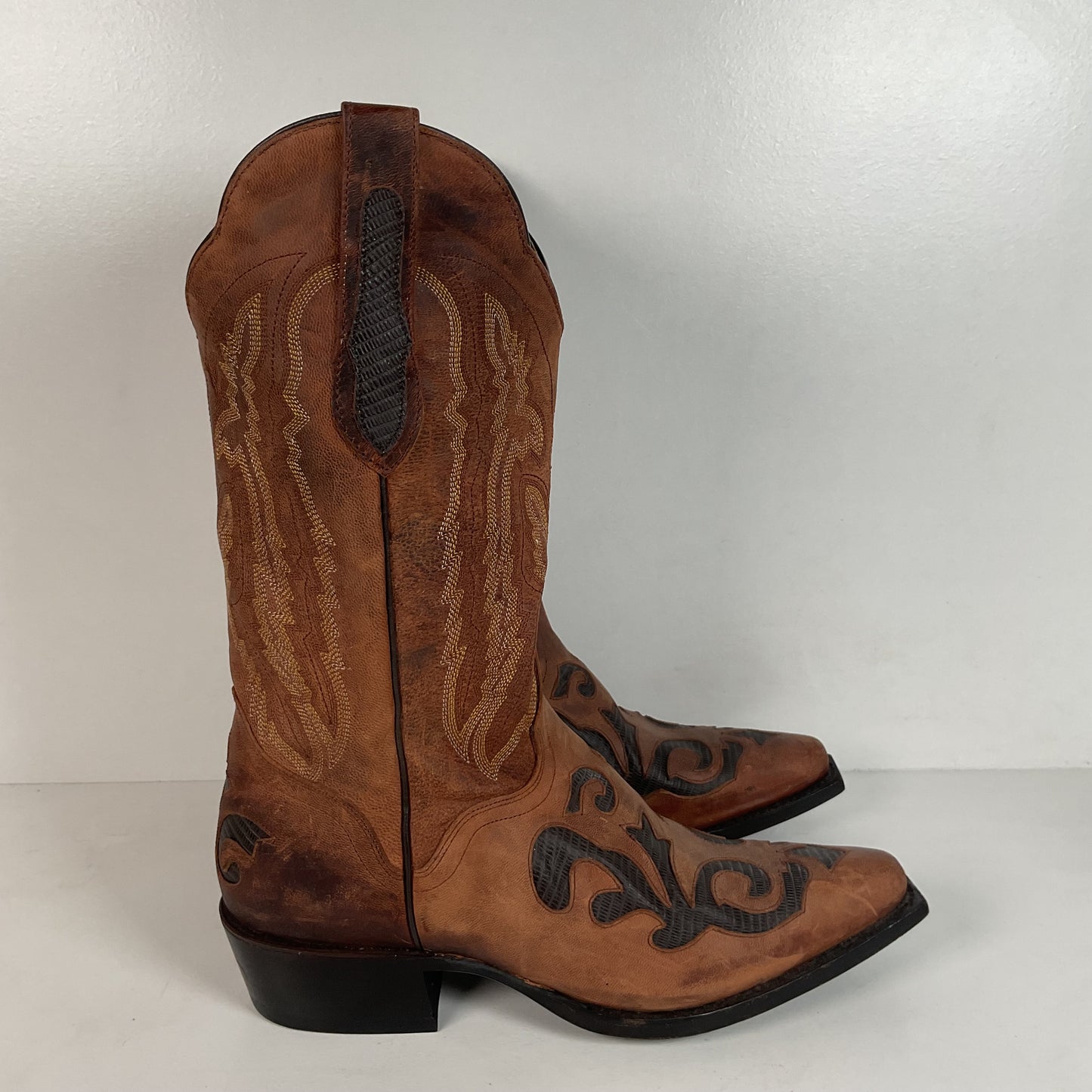 J. B. Dillon Goat Skin Cowboy Boots | Mad Dog | Tooled Inlays | Men’s 9 D