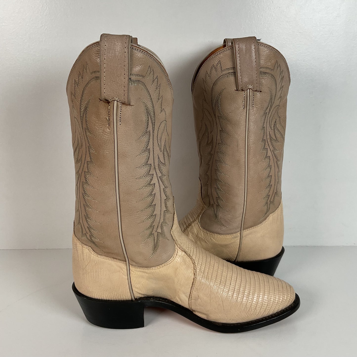 Tony Lama Teju Lizard Cowboy Boots | USA Made | Bone White | Men’s 8.5 D