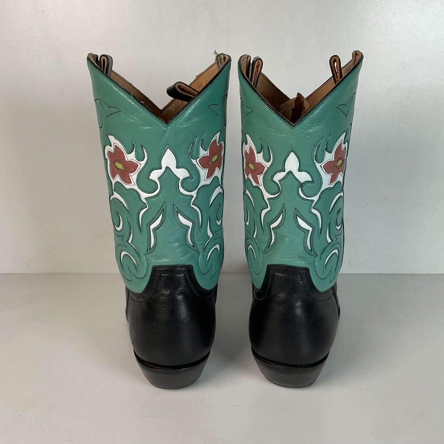 Old Gringo Turquoise Pee Wee Cowgirl Boots 7 B Tooled Flower Inlay Shorty