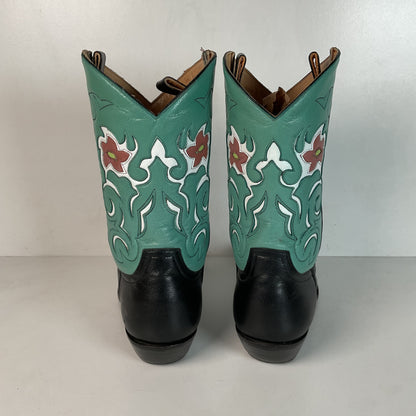 Old Gringo Turquoise Pee Wee Cowgirl Boots 7 B Tooled Flower Inlay Shorty