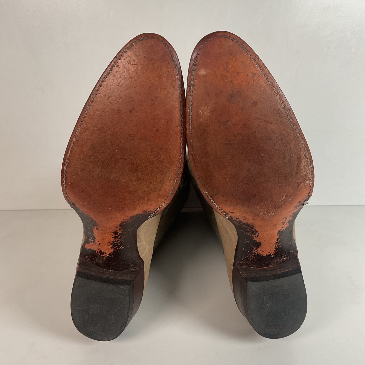 Vintage 1960s Justin Exotic Elephant Cowboy Boots 11 B Old White Label