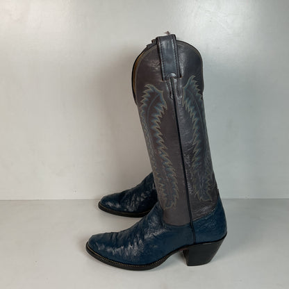 Vintage Justin Ostrich Quill Cowgirl Boots | USA Made | Royal Blue | Women’s 6.5 B