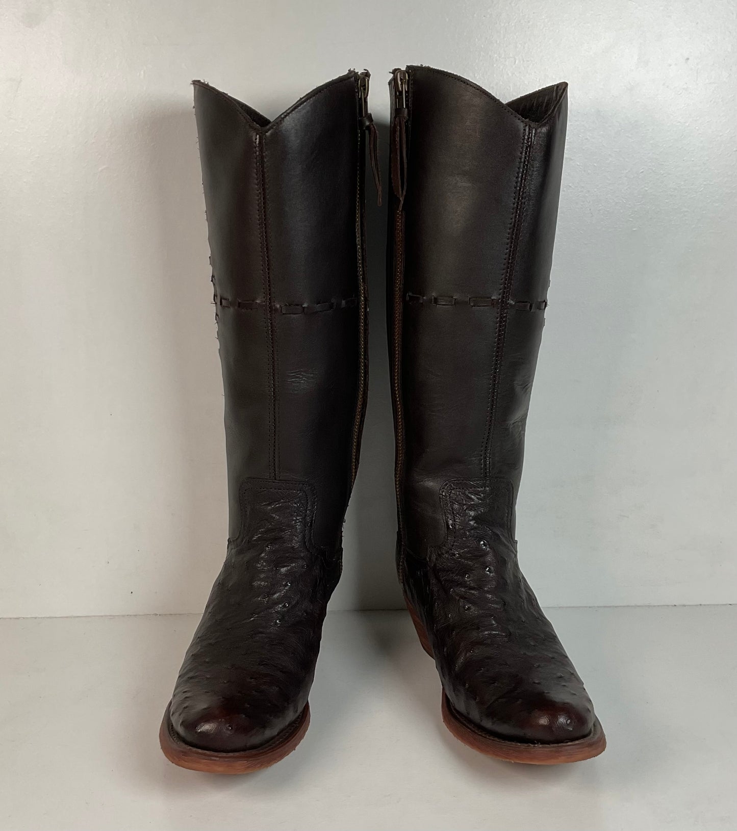 Justin’s Reba Mcalester Ostrich Cowgirl Boots 6.5 B Exotic Side Zip