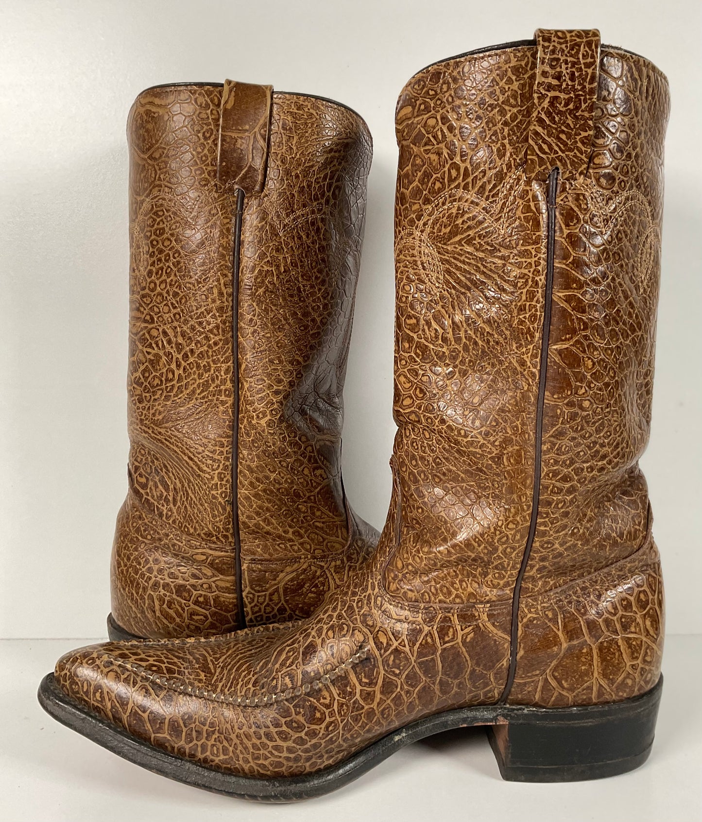 Vintage Wrangler Full Sea Turtle Print Cowboy Boots 9.5 D 60s 70s Whip Stitch