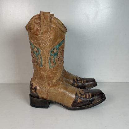 Corral Heart BreakerCowgirl Boots 11 M Wingtip Tooled Revolver Inlay