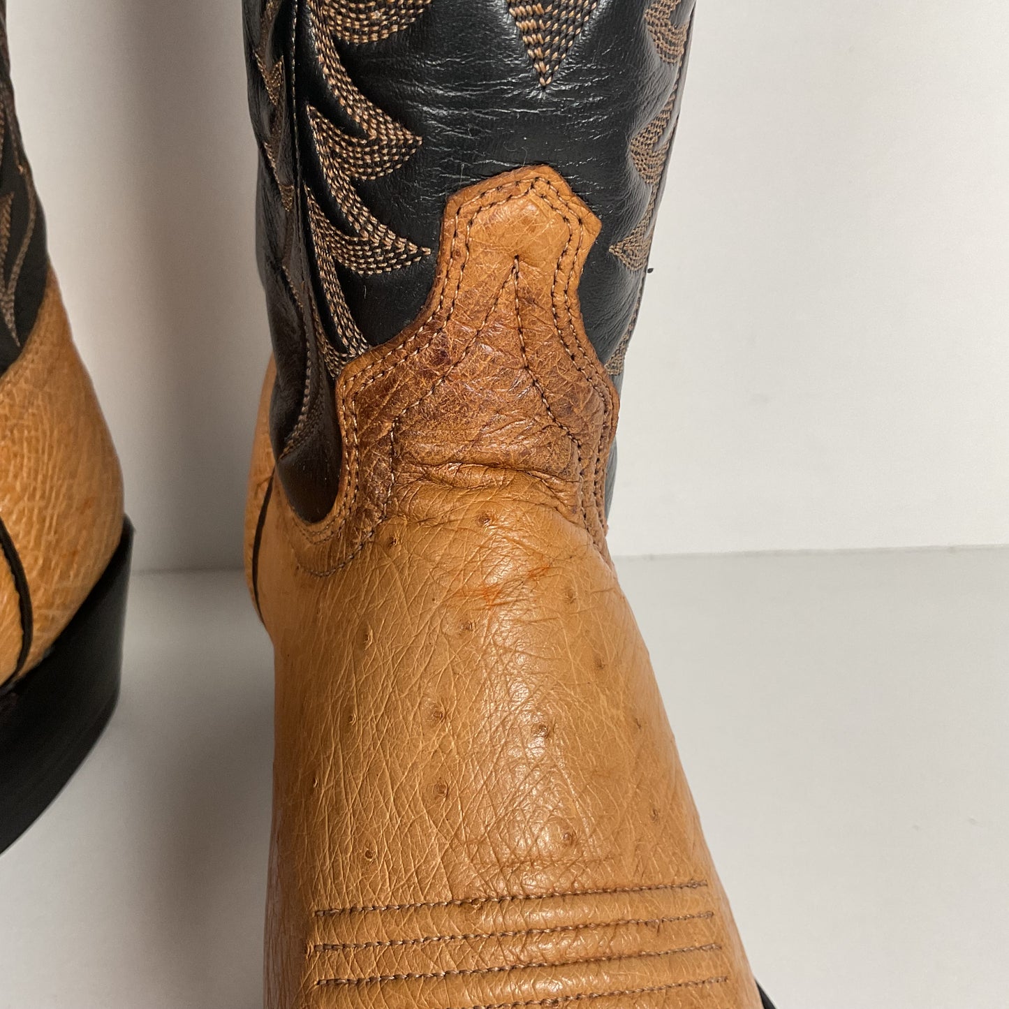 Vintage J. Chisholm Smooth Ostrich Cowboy Boots | Teju Lizard Wingtip | 8.5 EE