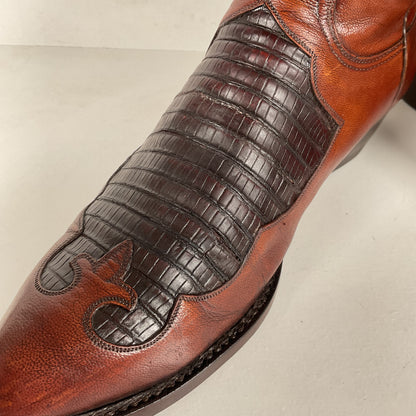 Vintage Lucchese Goat Skin Cowboy Boots | Lizard Inlay | Men’s 8.5 D