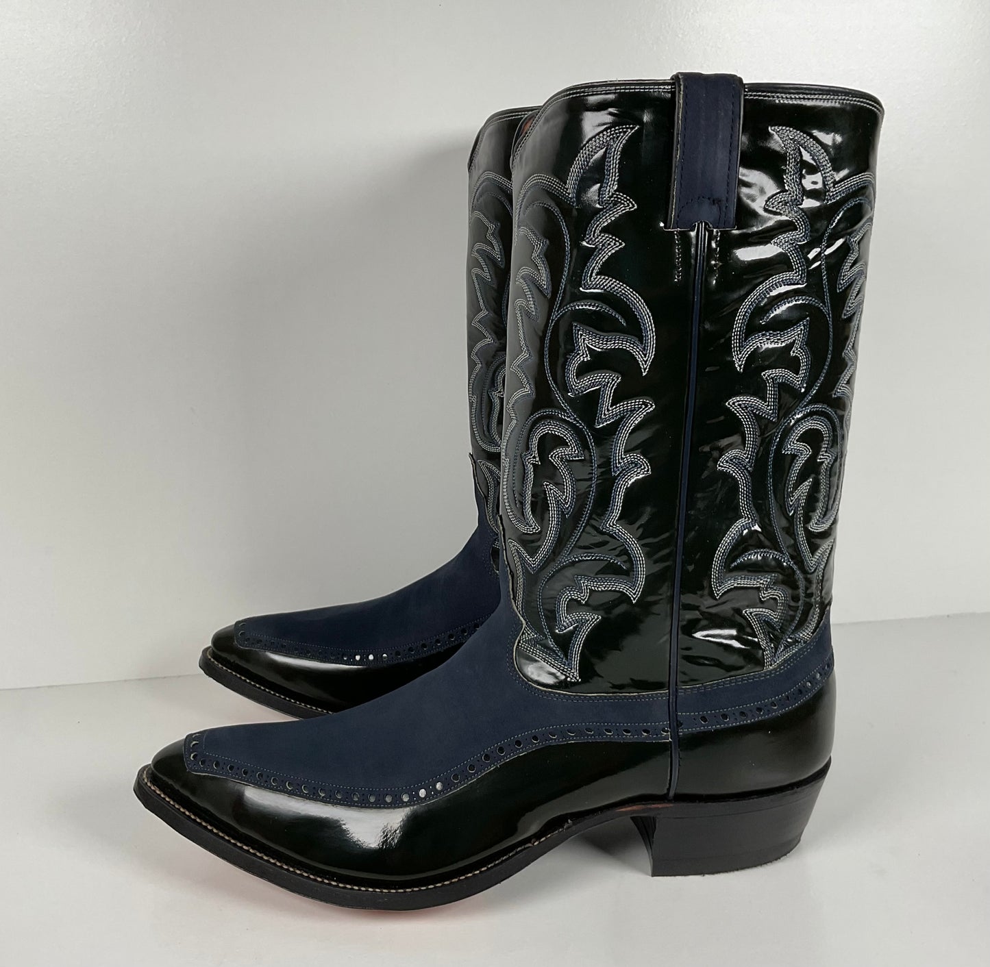 Vintage Justin Algonquin Toe Cowboy Boots | Royal Blue | Patent Leather | 12 EE