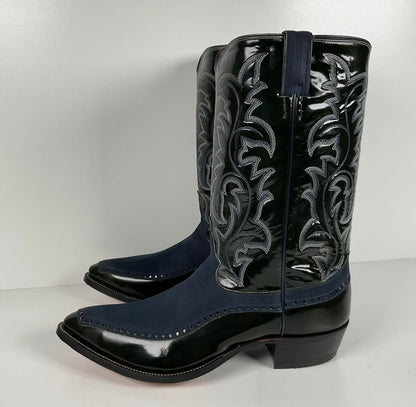 Vintage Justin Algonquin Toe Cowboy Boots | Royal Blue | Patent Leather | 12 EE