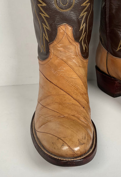 Vintage Eel Skin Cowboy Boots | Exotic | Butterscotch | Narrow | Men’s 11.5 B