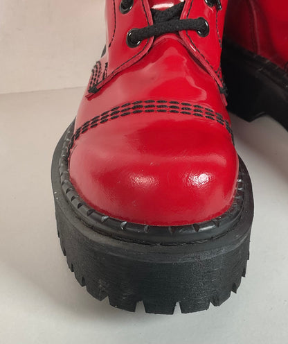 Underground England Lace Up Boots | Safety Toe | Cherry Red Patent | UK 6 | US 8