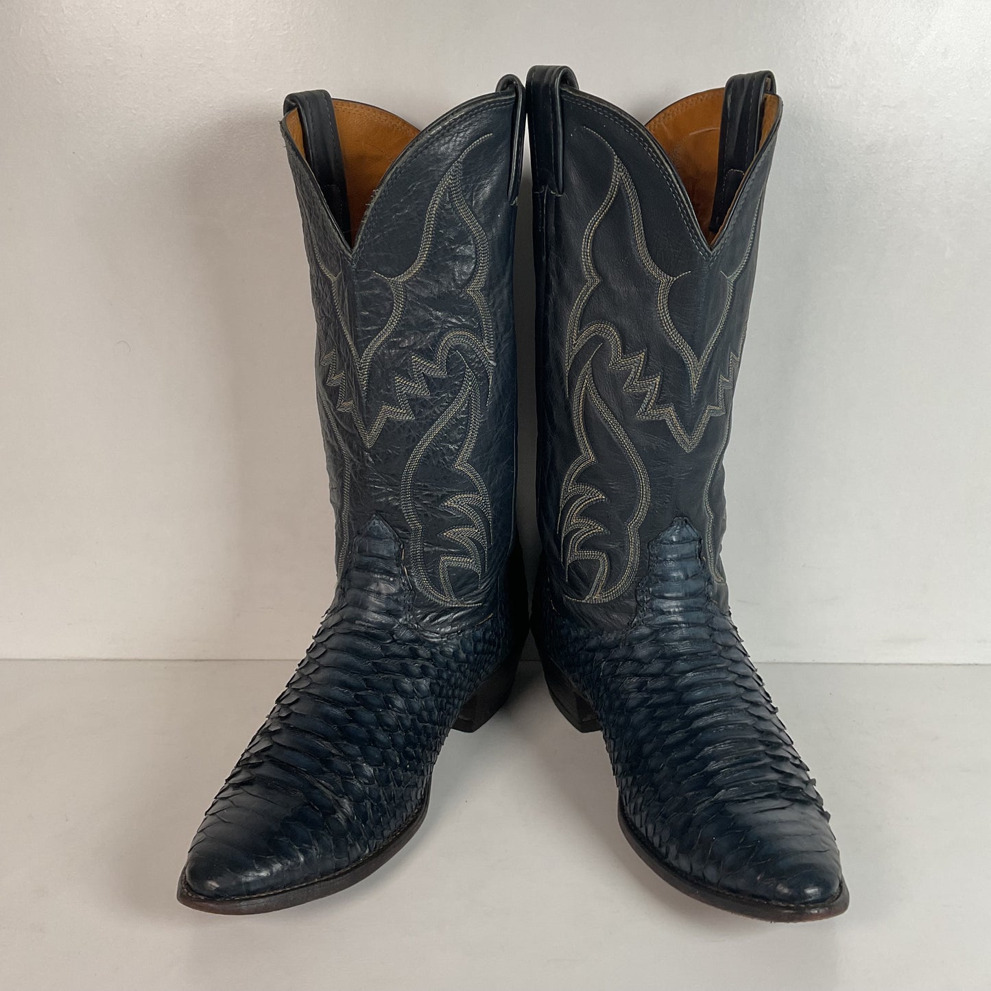 Vintage Nocona Dark Blue Python Cowboy Boots 9 EE Back Cut Snakeskin
