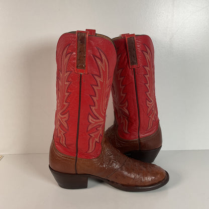 Lucchese 2000 Ostrich Quill Cowboy Boots | Exotic | Tooled Inlay | Men’s 8.5 D