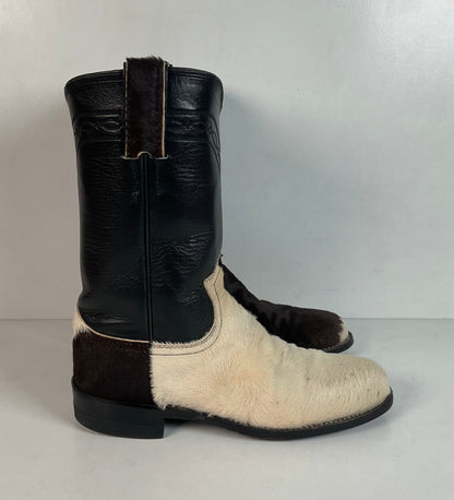 Justin Calf Hair On Cow Hide Pony Cowgirl Roper Boots 6 B Western USA Made